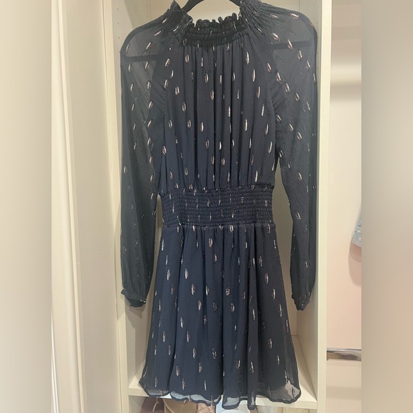 Veronica Beard Holiday Navy Blue Silver Smocked metallic Cocktail Dress Size 4 - Picture 1 of 6